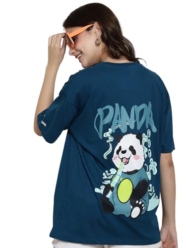 Image of Preneum Women's Cotton Graphic Printed Baggy Fit Drop-Shoulder Sleeves Cotton Oversized T-Shirt