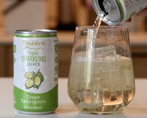 Tamaya Light Sparkling Sauvignon Grape Juice, NFC, Not from Concentrate, Fresh Pressed, 100% Natural, No Sugar Added, No Preservatives, 6.75 Fl Oz Mini Cans (Pack of 12)