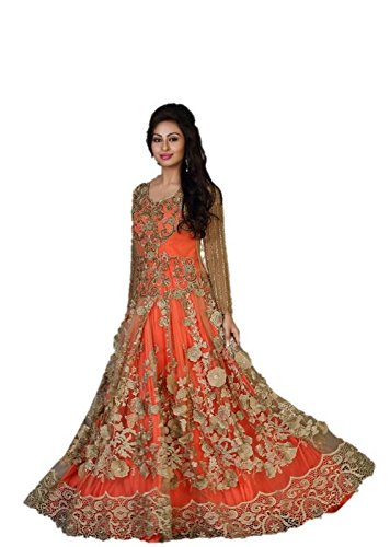 orange colour anarkali