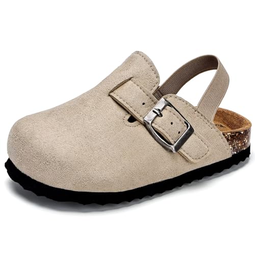 Image of Torotto Kids Suede Clogs Toddler Boys Girls Cork Footbed Clogs with Arch Support & Adjustable Straps for Indoor & Outdoor
