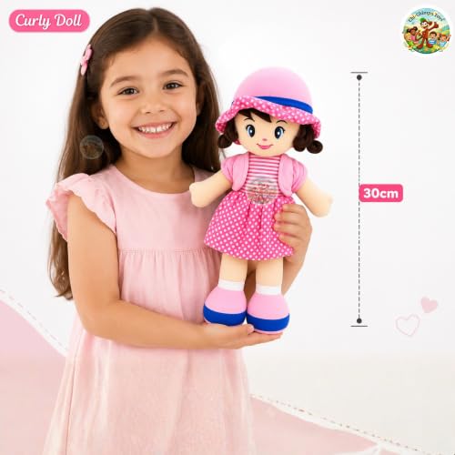 Image of Chi-Chimpu Toyss Soft Curly Doll 30cm (Pink) | Ultra Soft Plush Baby Doll for Girls | Cute Stuffed Doll Toy | Washable & Skin-Friendly | Birthday Gift, Nursery & Kids Room Decor |