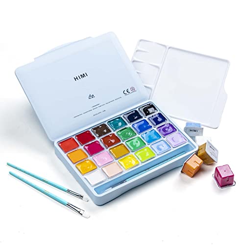HIMI Gouache Paint Set with 24 Colors and Brushes