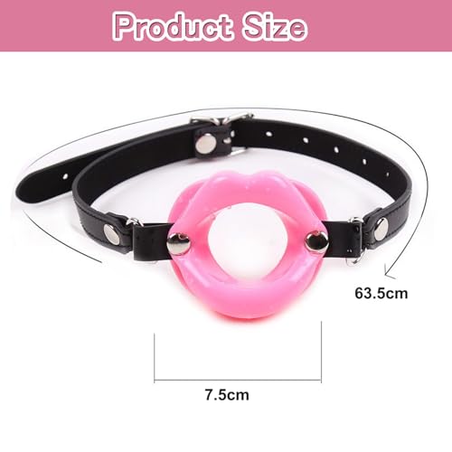Image of Leather Restraints Ball Mouth Plug Silicone Bondage Ball Gag Open Mouth Gag Ball Gag Black Lips BDSM Toys Adjustable Strap Adult Toys Silicone Restraint Slave SM Game for Lover Couple(PO2)