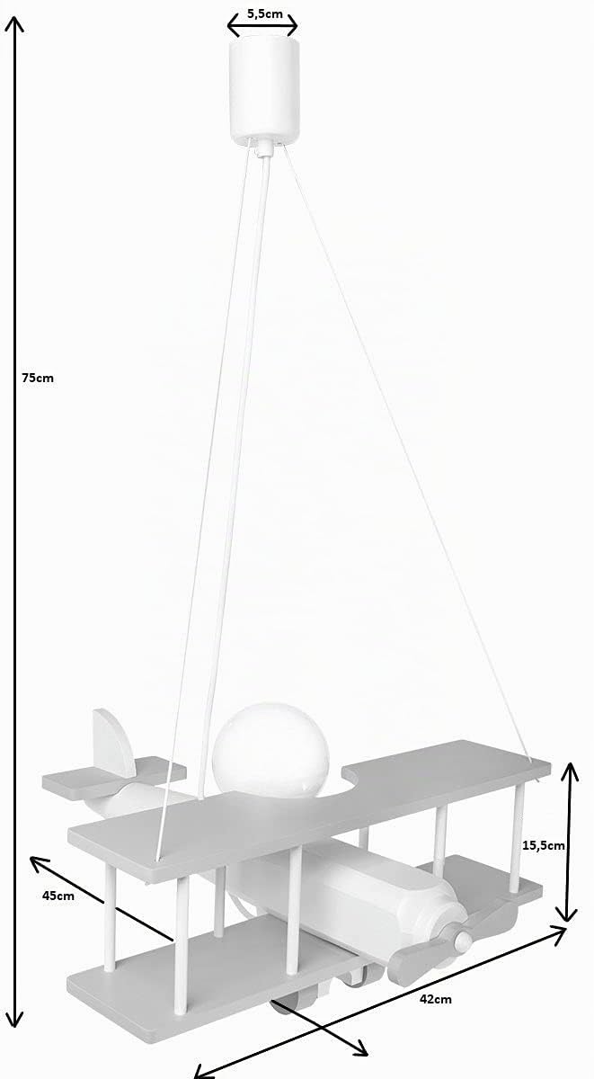 ItalPol Produkt Lampada in legno da soffitto, lampadario a sospensione Aereo 45cm x 42cm per cameretta bimbo.