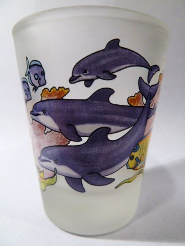 Dolphins Jumping Frosted Caribbean Shot Glass
