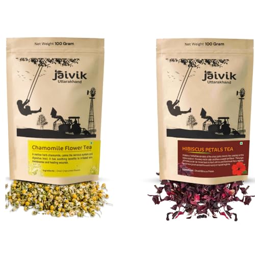 Image of Jaivik Uttarakhand - Chamomile, Hibiscus Tea (100g each), Unique Blend Crafted, Loose Leaf For Chai Lovers Across India, Combo (Pack Of 2)