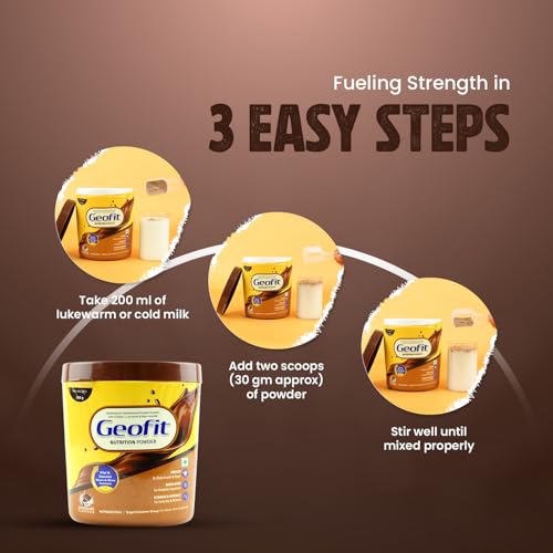 Image of Geofit Nutrition Powder | Delicious Chocolate Flavour | High-Calorie Protein Powder for Better Immunity & Health | Helps Build Muscles for Men & Women Pack of 2 -(250g each)