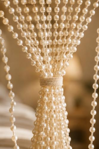 Image of Future Trends Premium Cream Pearl Beaded Curtain 4 x 7 Ft | Decorative Door String Curtain for Entrance, Mandir, Living Room & Room Divider | Hanging Beads Curtain for Home & Festive Decor