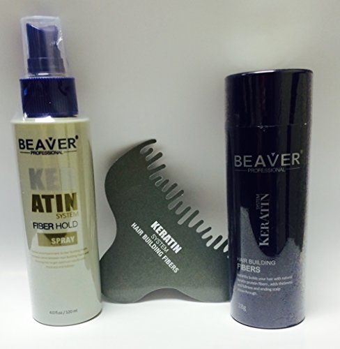 Beaver KERATIN Hair Building Fibres Hair Loss Concealer 28g BLACK (Fibres + Spray + Optimiser Comb)
