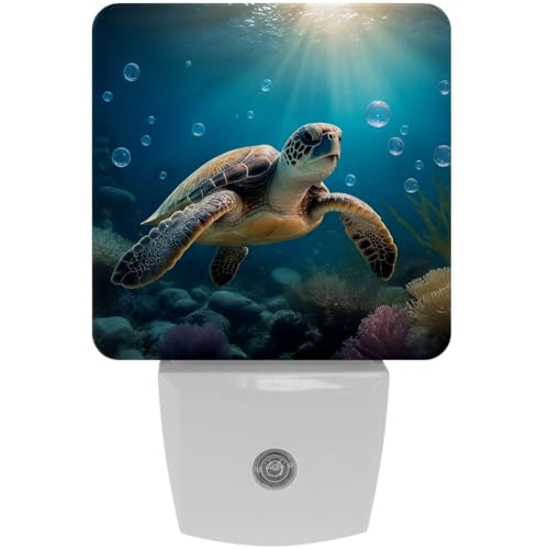 Image of NEWzone Turtle Ocean Night Light [2 Pack], Plug in Wall Led Night Lights Decor for Boys Girls Room, Dusk to Dawn Sensor Wall Lamp for Stairway /Bedroom /Kitchen /Nursery Room
