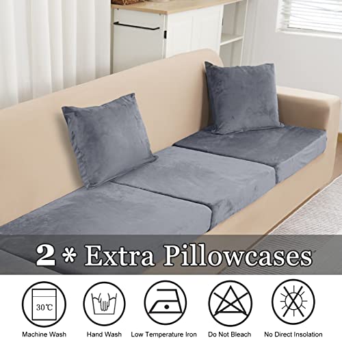 Naisi Sectional Couch Cover 3 Pieces Velvet Separate Couch Cushion Covers L Shape Soft Stretch Sofa Slipcovers With 2Pcs Pillowcases For Left/Right Chaise Sectional Couch(2 Seater+1 Chaise,Dark Grey) #TOP4