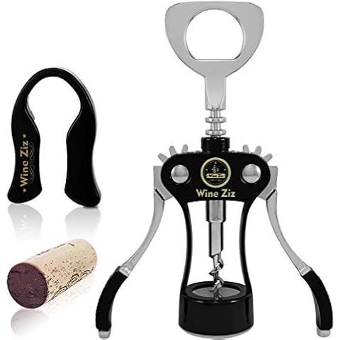 Wine Ziz Large Black Wing Corkscrew Bottle Opener with Foil Cutter Sturdy Metal Wine Cork Screw Built-In Beer Cap Openers Accessories | Best Housewarming Kitchen Gift for Women and Men Cover