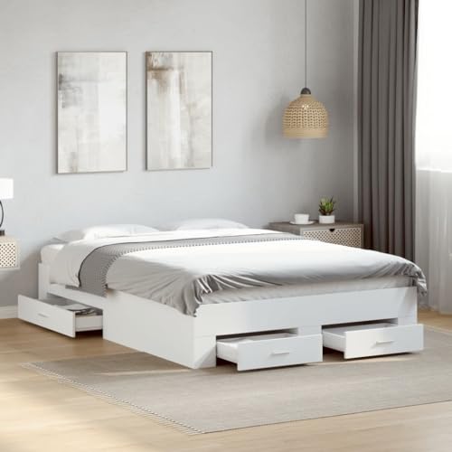 vidaXL Cama con Cajones, Somier Doble de Invitados, Estructura de Cama, Mueble para Dormitorio, Madera de Ingeniería Blanco...