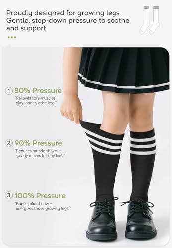 Image of Zando Kids Child Cotton Three Stripes Sport Soccer Team Socks Uniform Tube Cute Knee High Stocking for Boys Girls 1 Pairs Black White One Size