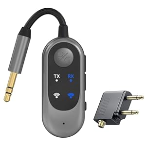 2 in 1 Bluetooth 5.3 Transmitter Receivers for HiFi/Amplifier, Wireless Aux Airplane Bluetooth Adapter Supports 2 AirPods or Headphones, 3.5mm Aux Audio Jack for Airplane, iPad/Tablets/Car/Home Stere
