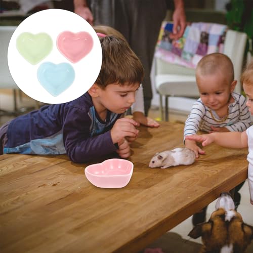 UKCOCO Keramik Hamster Napf Futterschale Meerschweinchen Futternapf 3 Stücke Herzfrom Hund Futterstation Wassernäpfe Katze Futterspender Kleintierfutterschale für Rennmaus Eichhörnchen Feeder Geschirr