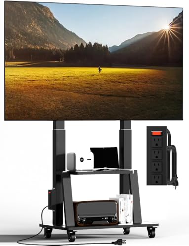 Duiliuu Mobile TV Cart with Power Outlet Rolling TV Stand for 42 to 100 inch Television Heavy Duty Portable TV Stand on Wheels, Height Adjustment, Holds Up to 180 LBS, Vesa 200×200-900×600mm