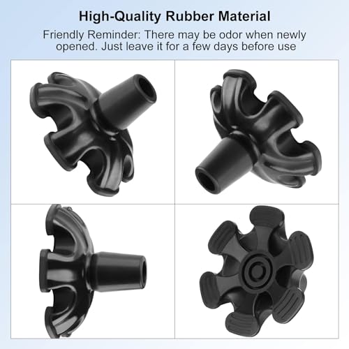 supregear Cane Tip with 6 Prong, Non-Slip 6 Support Rubber Cane Tip Self Standing Replacement Cane Tip for 3/4 (0.75) Inch Diameter Standard Walking Cane Folding Cane Cane Accessory, Black