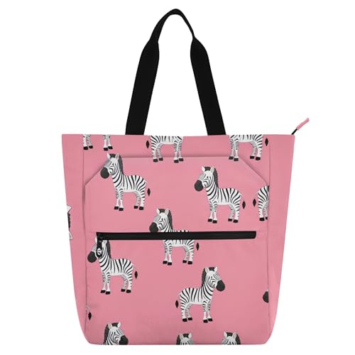 GAIGEO Cute Zebras Print Pink Womens Tote Bags for Work Canvas Cloth Bags College School Reusable Handbags Book Lovers