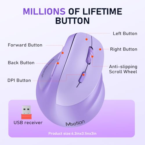 Image of MEETION Ergonomic Wireless Vertical Mouse, Rechargeable, Purple