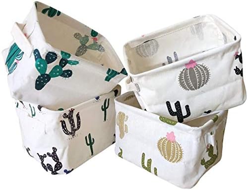 KRLIFCSL Storage Bins Foldable Cactus Storage Basket for Nursery, Kids Toys, Makeup, Small Items, Desktop Organization, Set of 4 (Cream)