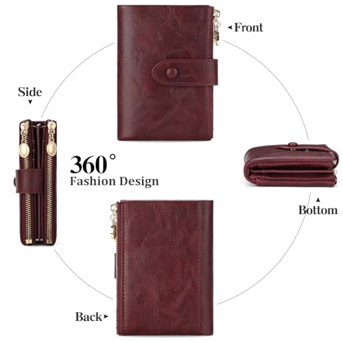 GAEKEAO Small Wallets for Women Leather RFID Blocking Bifold Double Zipper Pockets Wallet Card Case Purse with 2 ID Windows3
