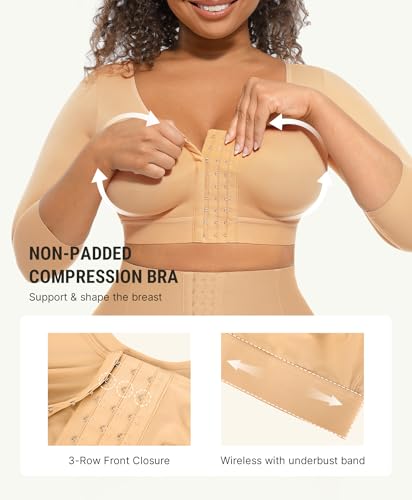 Image of FeelinGirl Arm Shaper for Women Post Surgery Arm Lipo Compression Sleeves Slimming Arm Faja Front Closure Shapewear Bra