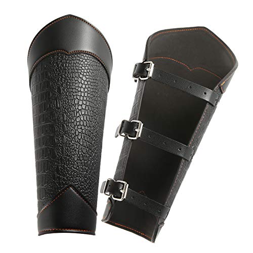 Hzman Long Style Knights Leather Battle Arm Guard Bracers Medieval Armor Costume - Leather Armband Pair #TOP1