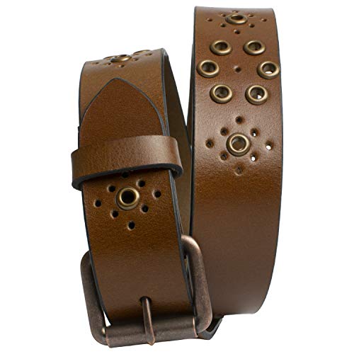 Women's Grommet Brown Leather Belt - Genuine Top Grain Leather Strap with Certified Nickel Free Buckle2