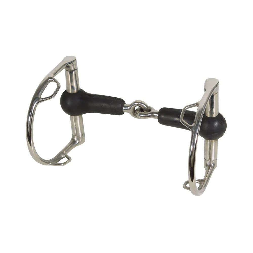 FES Rubber D Ring Snaffle Horse Bit with Hooks | Gentle on Young or Sensitive Mouths | Encased in Soft Pliable Rubber | Stainless Steel Dees |