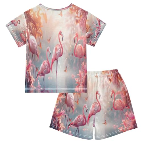 senya Short Sleeve Pajamas Sets Summer Cotton Sleepwear Cartoon Of Pink Flamingos2