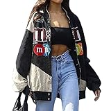 Design: bomberjacke damen sweatjacke ladies college sweat jacket reißverschluss für frauen oversized patchwork jacke vintage druck jacken baseball mantel.