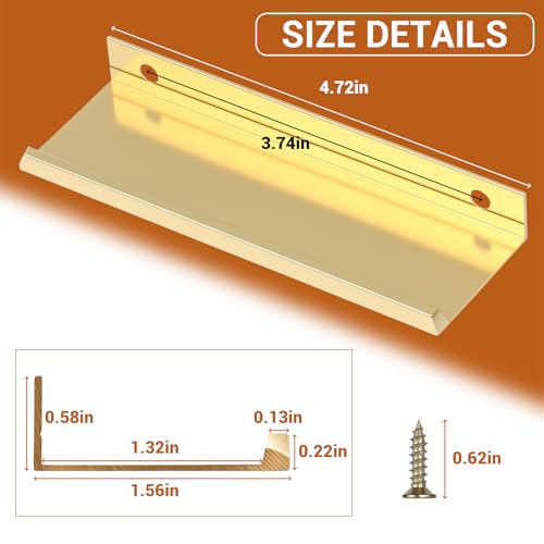 HOME MASTER HARDWARE 10 Pack Edge Finger Pulls for Cabinets 120mm/4.72" Length, Modern Drawer Concealed Tab Pulls, 96mm Hole Center Hidden Edge Pulls Handles for Home Cabinet, Gold — view 3