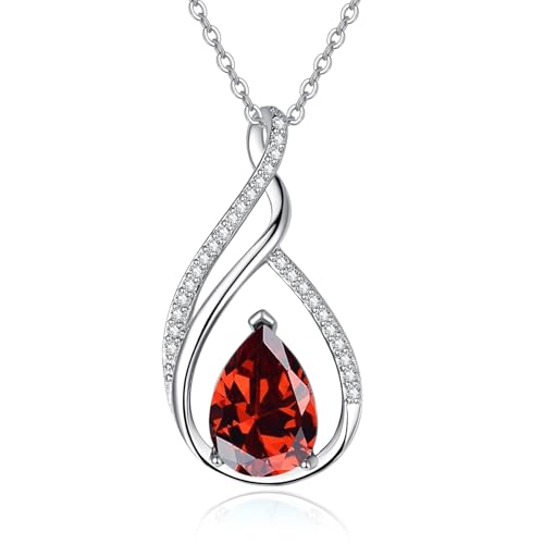 Teardrop Birthstone Necklace for Women 925 Sterling Silver Pear-Shaped Pendant Anniversary Mother's Day Birthday Jewelry Gifts for Her