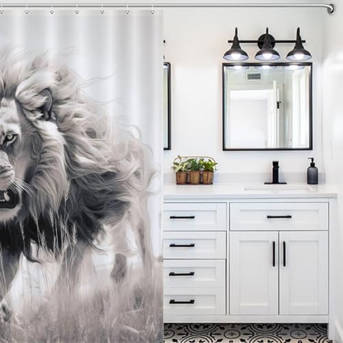 Rideau de douche lion tissu polyester lavable baignoire 152x183cm