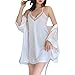 NISOWE Femmes Pyjamas sous-VêTements Sexy Col en V Robe Lingerie Fronde Chemise De Nuit Printemps Costume D'éTé Blanc L