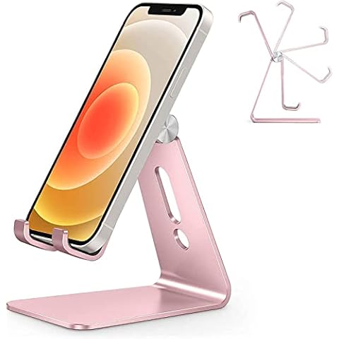 Nidiox Phone Stand for Desk Cell Phone Holder Adjustable Compatible with iPhone 14 13 12 Pro Max 11 XS Max XR X 8 Plus, Aluminum Metal Desktop Phone Stand Portable - E260 Rose Gold Cover