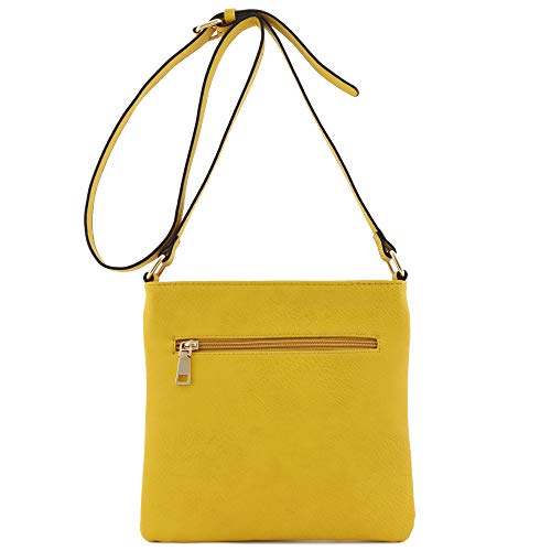Women's Medium Size Solid Modern Classic Crossbody Bag with Gold Plate (Mustard)