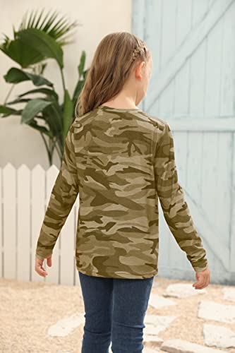 Image of Girls Camouflage Stripe Short Sleeve Shirts V Neck Criss Cross Tees Sweat Kids Casual Sport Tops Blouse（4-15T）