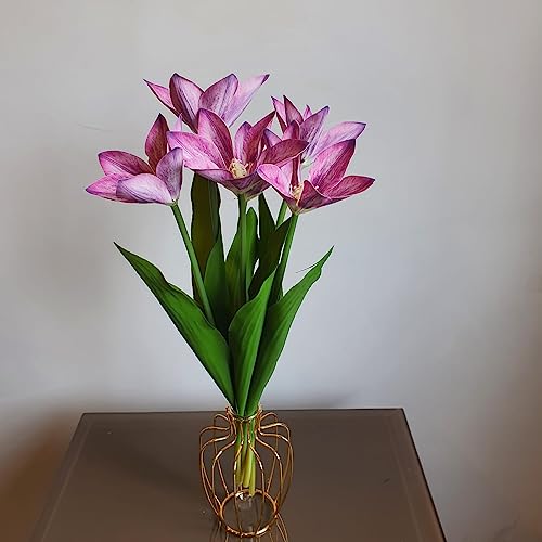 Image of SATYAM KRAFT 5 Pcs Lily Artificial Flower Sticks Gift for Diwali, Deepawali & New Year | Decoration for Home, Office, Corner, Bedroom, Pooja Room, Wedding, Events & Gifting (Pack of 5 Sticks) (Purple)