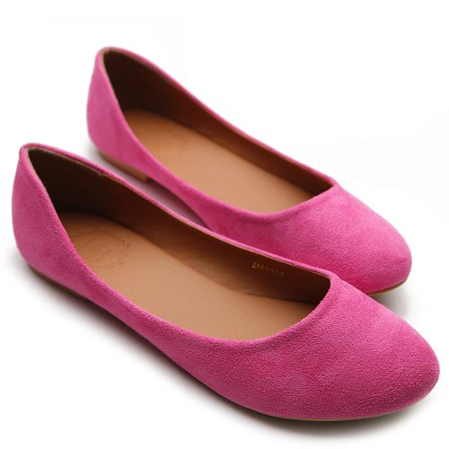 Ollio Womens Shoe Ballet Light Faux Suede Low Heels Flat Zm1014(8.5 B(M) Us, Pink) #TOP6