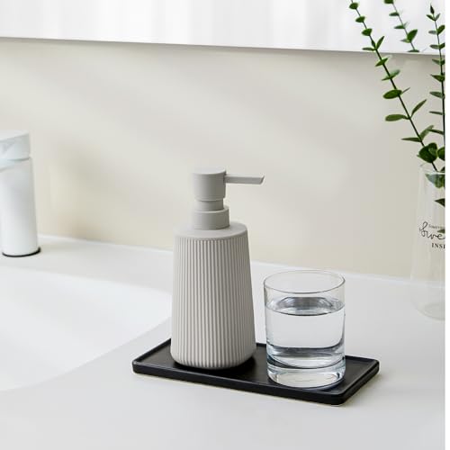 Image of Small Soap Dispenser for Bathroom and Kitchen, Modern Farmhouse Striped Style Plastic Hand Soap Dish Soap Dispenser with Pump Matte Beige