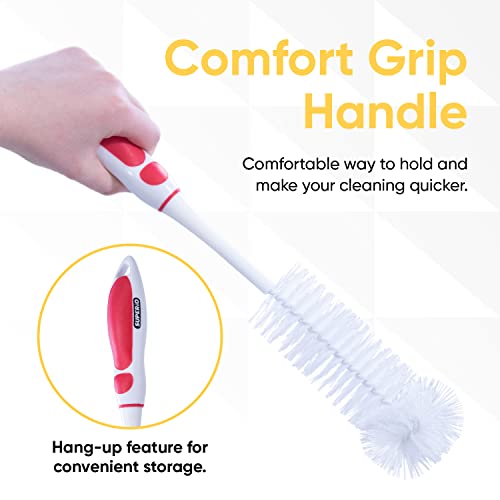 Image of Superio Baby Bottle Brush Cleaner, Water Bottle Cleaner Brush Scrubber, Cup Brush Cleaner, Blue Bottle Washer with Long Handle Silicone Grip, (Red-3 Pack)