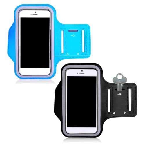 COYUN 2 pcs Brazalete Deportivo para Correr, Ajustable, Soporte de Teléfono, Azul+Negro