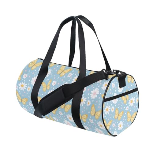 Daisy Butterfly Sports Duffel Bag Full Print Durable Barrel Gym Bag with Large Capacity, Adjustable Strap and Side Zippered Pocket for Fitness Sports Training and Travel3