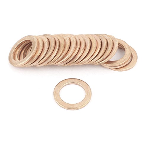 sourcing map 20 Stück Kupferdichtringe 24mm OD16 mm ID 2mm Dick Kupfer Scheibe Flach Öl Halterung Dichtung