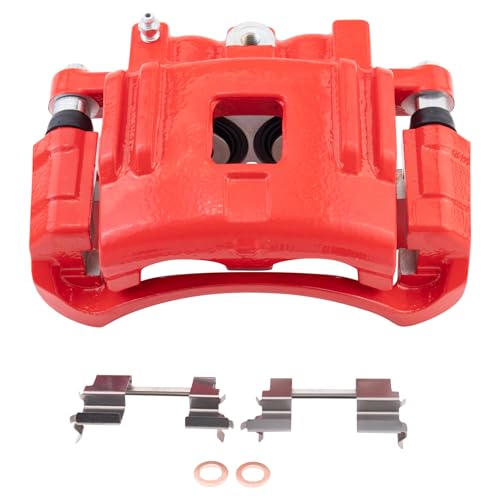 Image of TRQ Performance Front Brake Caliper Set Painted Red Brackets Compatible with 2004-2008 Chevrolet Colorado 2004-2008 GMC Canyon 2006 Isuzu i-280 i-350 2007-2008 i-290 i-370