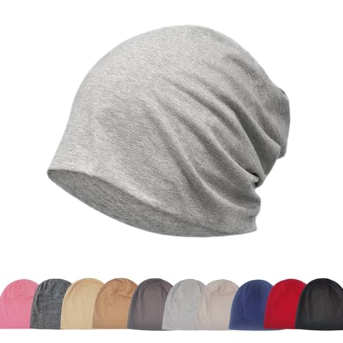 Djfkey Leichte Beanie-Mütze Baumwoll-Kopfbedeckung dünne Strickmütze: Chemo-Mütze für Herren und Damen ideal für Radsport Unterziehen & Schlaf (DE/NL/SE/PL Numerisch 56 60 Hellgrau meliert)