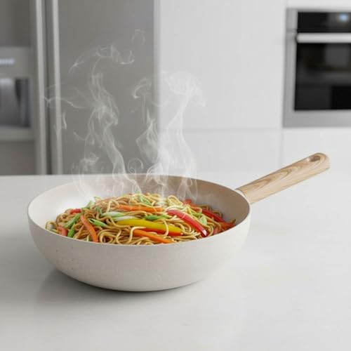Miniatura 8 de Inde Quttin - Sartén Wok Ecook 28 Cm Antiadherente Cerámica Pfas Free, Aluminio Reciclado, Sin Tóxicos, Apta Para Inducción Gas Vitro Eléctrico Halógeno, Mango Detalle En Madera