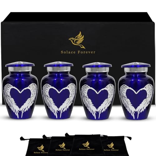 Small Urns for Human Ashes Keepsake Set of 4 - Cremation Urn for Ashes Adult Male & Female - Honor Your Loved One with Mini Memorial Funeral Urns Angel Wings (Purple, Set of 4)
